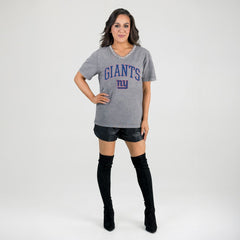 New York Giants Gameday Couture Women's Relaxed Iconic Edge Rhinestone V-Neck T-Shirt - Gray on sale