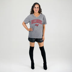 Tampa Bay Buccaneers Gameday Couture Women's Relaxed Iconic Edge Rhinestone V-Neck T-Shirt - Gray discount