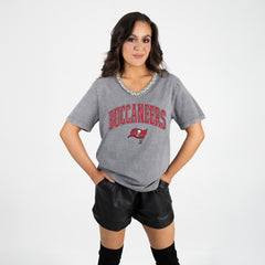 Tampa Bay Buccaneers Gameday Couture Women's Relaxed Iconic Edge Rhinestone V-Neck T-Shirt - Gray discount