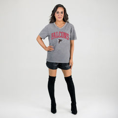 Atlanta Falcons Gameday Couture Women's Relaxed Iconic Edge Rhinestone V-Neck T-Shirt - Gray on sale
