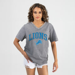 Detroit Lions Gameday Couture Women's Relaxed Iconic Edge Rhinestone V-Neck T-Shirt - Gray outlet