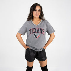 Houston Texans Gameday Couture Women's Relaxed Iconic Edge Rhinestone V-Neck T-Shirt - Gray sale
