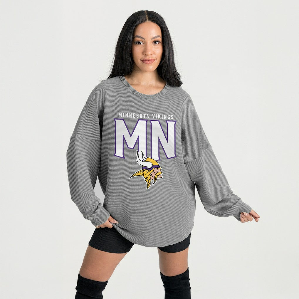 Minnesota Vikings Gameday Couture Women's Oversized Pure Motion Corded Sweatshirt - Gray for sale