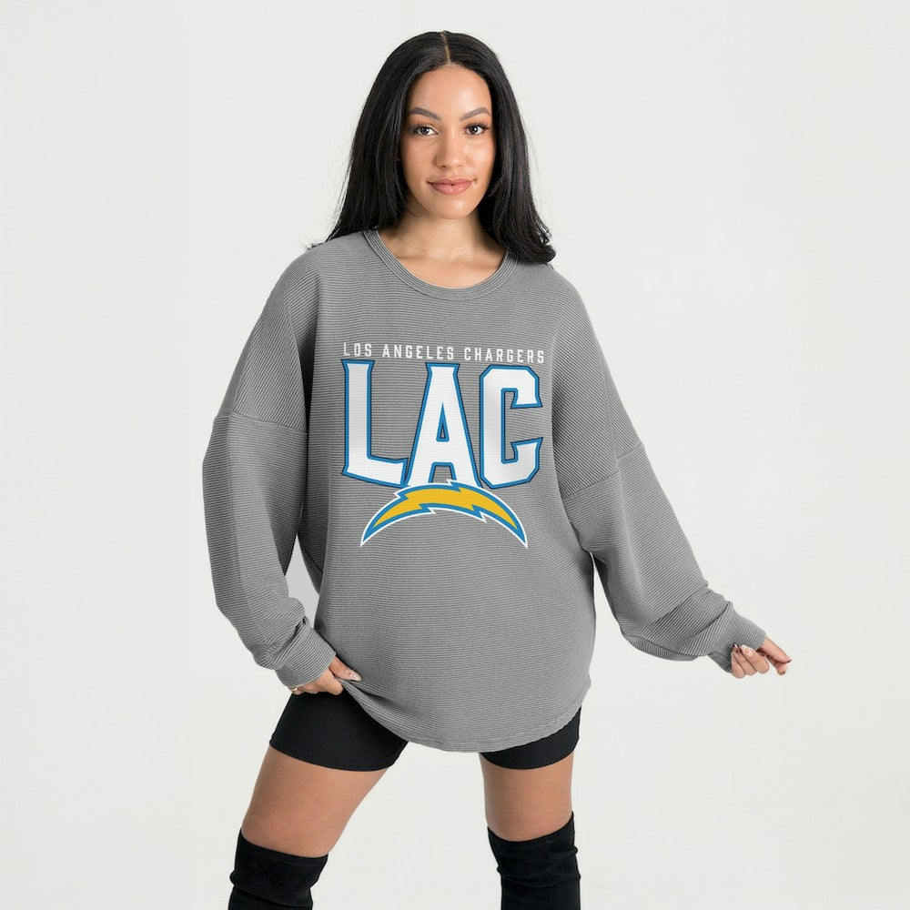 Los Angeles Chargers Gameday Couture Women's Oversized Pure Motion Corded Sweatshirt - Gray outlet