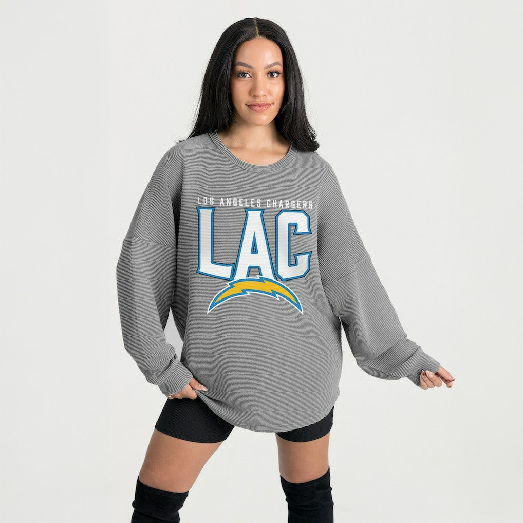 Los Angeles Chargers Gameday Couture Women's Oversized Pure Motion Corded Sweatshirt - Gray outlet