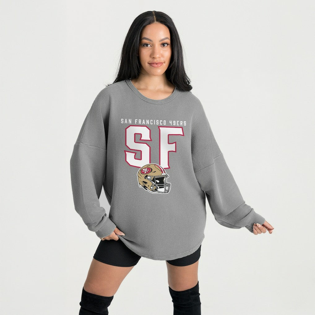 San Francisco 49ers Gameday Couture Women's Oversized Pure Motion Corded Sweatshirt - Gray sale