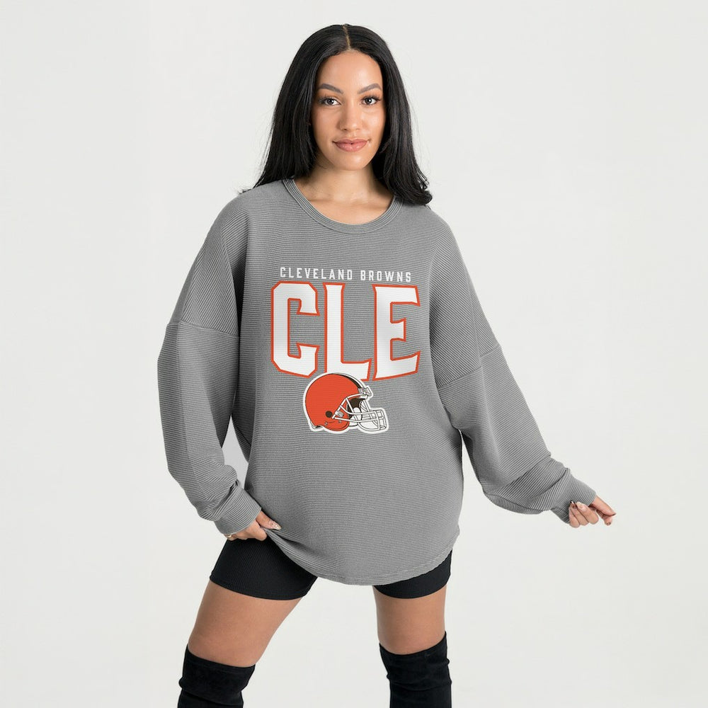 Cleveland Browns Gameday Couture Women's Oversized Pure Motion Corded Sweatshirt - Gray on sale