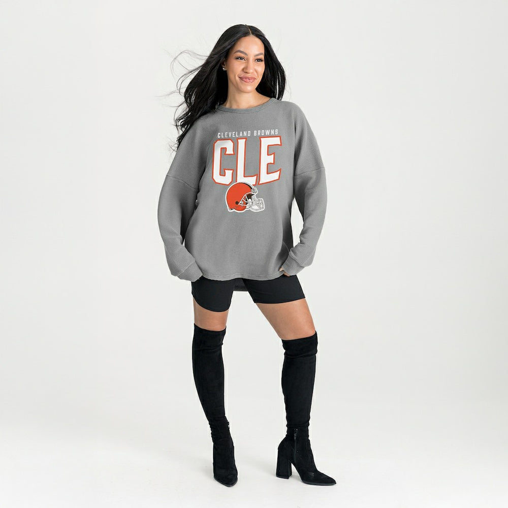 Cleveland Browns Gameday Couture Women's Oversized Pure Motion Corded Sweatshirt - Gray on sale