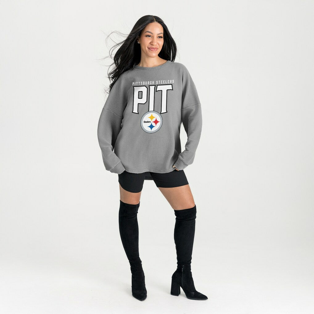 Pittsburgh Steelers Gameday Couture Women's Oversized Pure Motion Corded Sweatshirt - Gray cheap