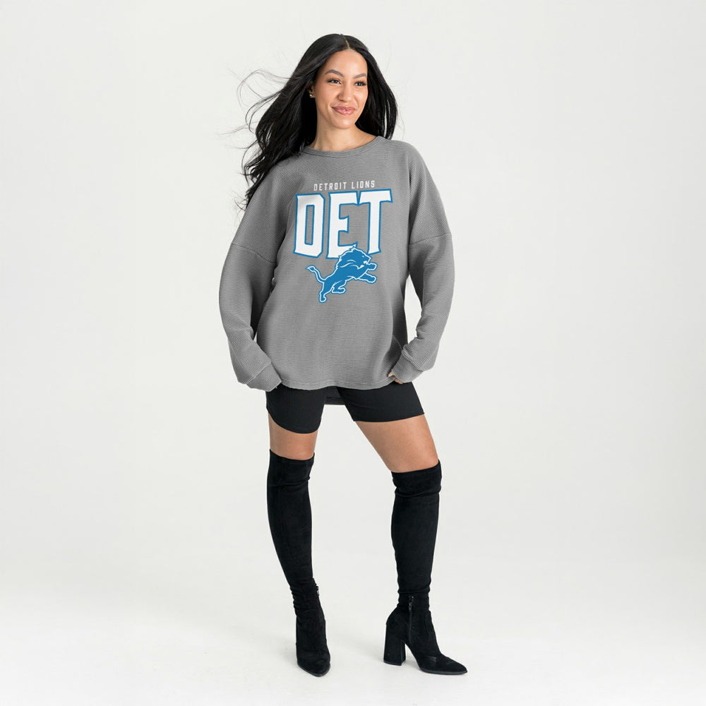 Detroit Lions Gameday Couture Women's Oversized Pure Motion Corded Sweatshirt - Gray for sale