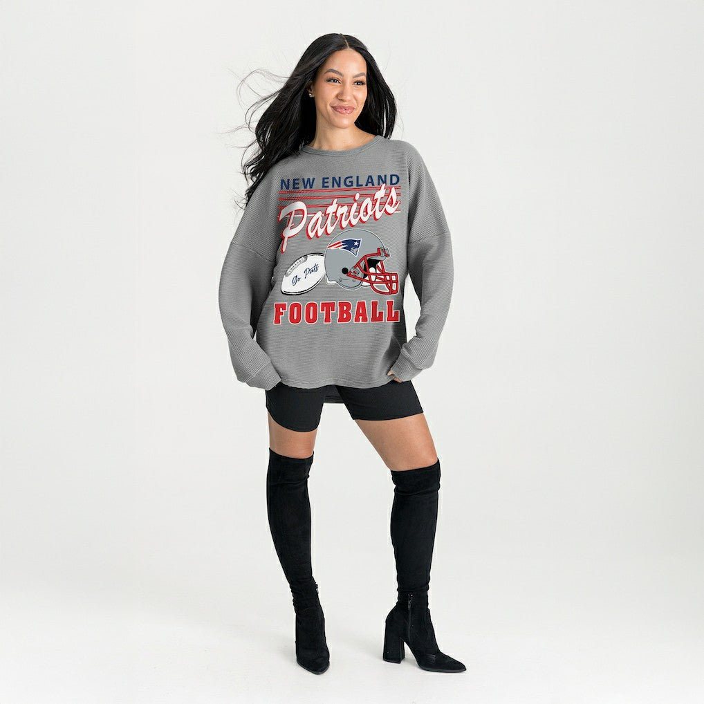 New England Patriots Gameday Couture Women's Oversized Sweet Victory Corded Sweatshirt - Gray for sale