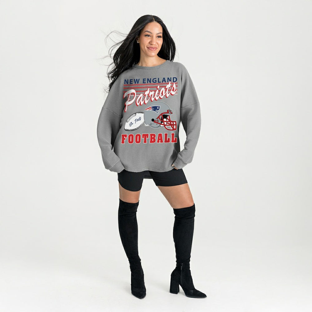 New England Patriots Gameday Couture Women's Oversized Sweet Victory Corded Sweatshirt - Gray for sale