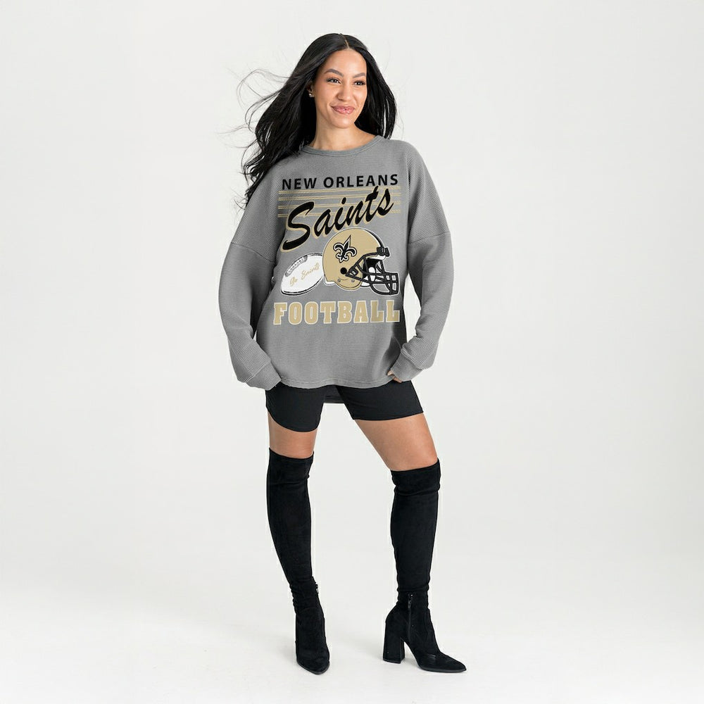 New Orleans Saints Gameday Couture Women's Oversized Sweet Victory Corded Sweatshirt - Gray discount