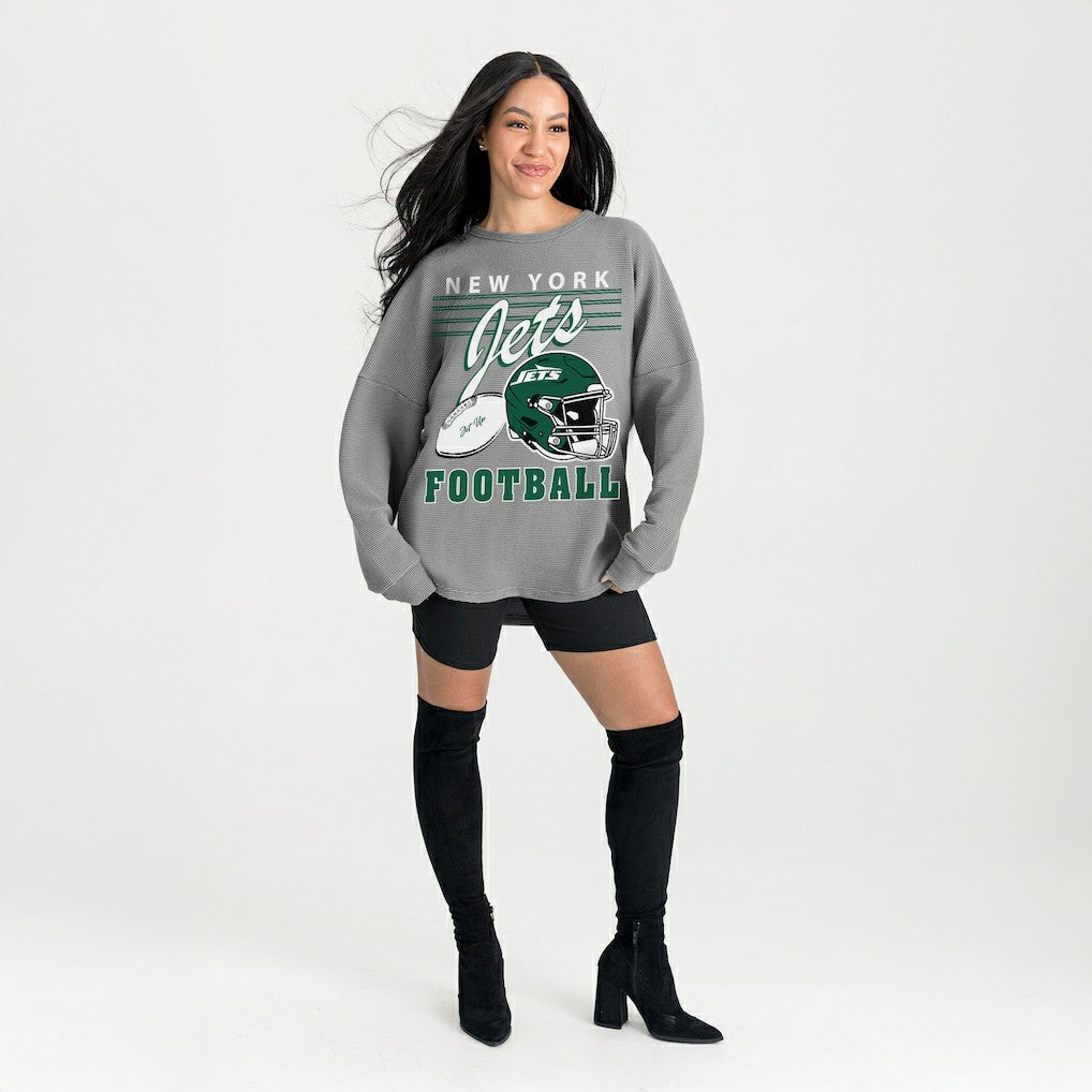 New York Jets Gameday Couture Women's Oversized Sweet Victory Corded Sweatshirt - Gray on sale