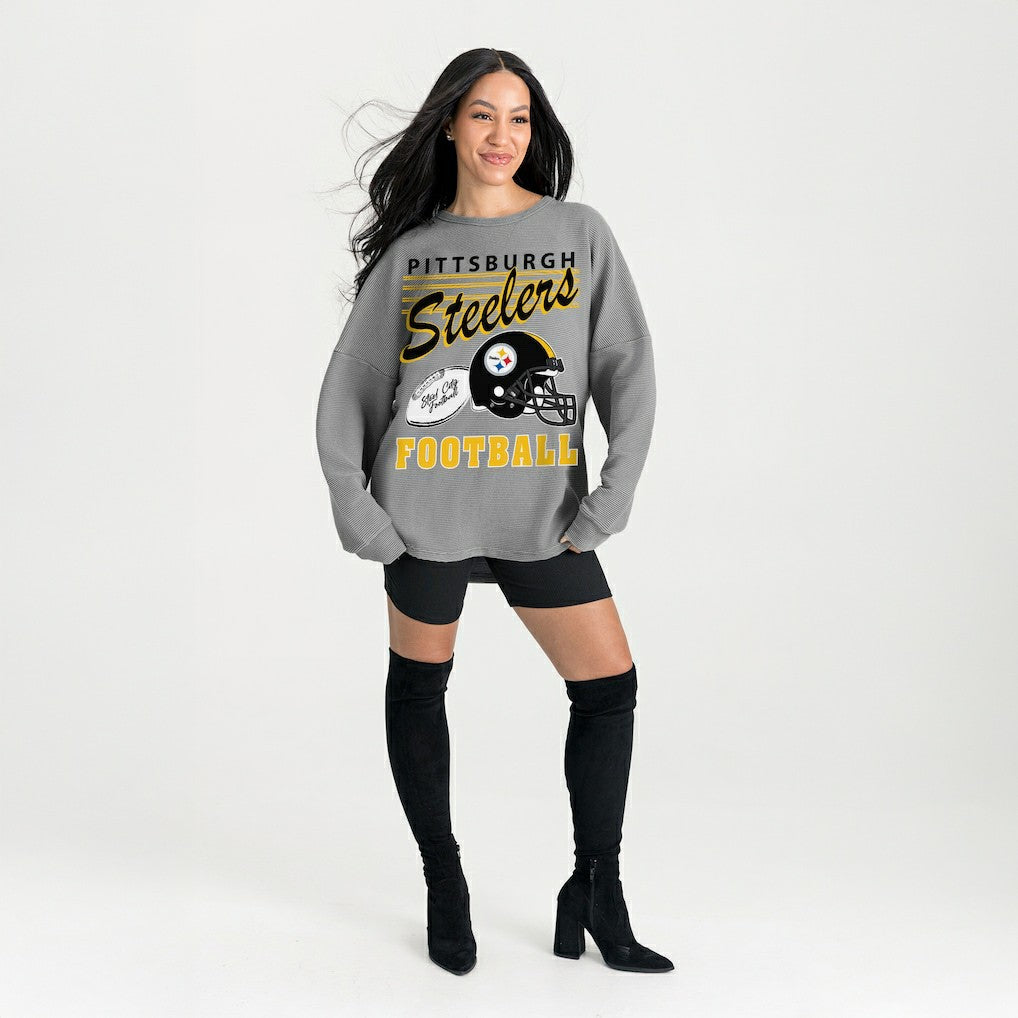 Pittsburgh Steelers Gameday Couture Women's Oversized Sweet Victory Corded Sweatshirt - Gray for sale