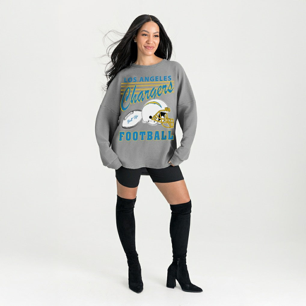Los Angeles Chargers Gameday Couture Women's Oversized Sweet Victory Corded Sweatshirt - Gray sale
