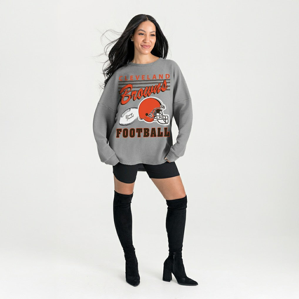 Cleveland Browns Gameday Couture Women's Oversized Sweet Victory Corded Sweatshirt - Gray for sale