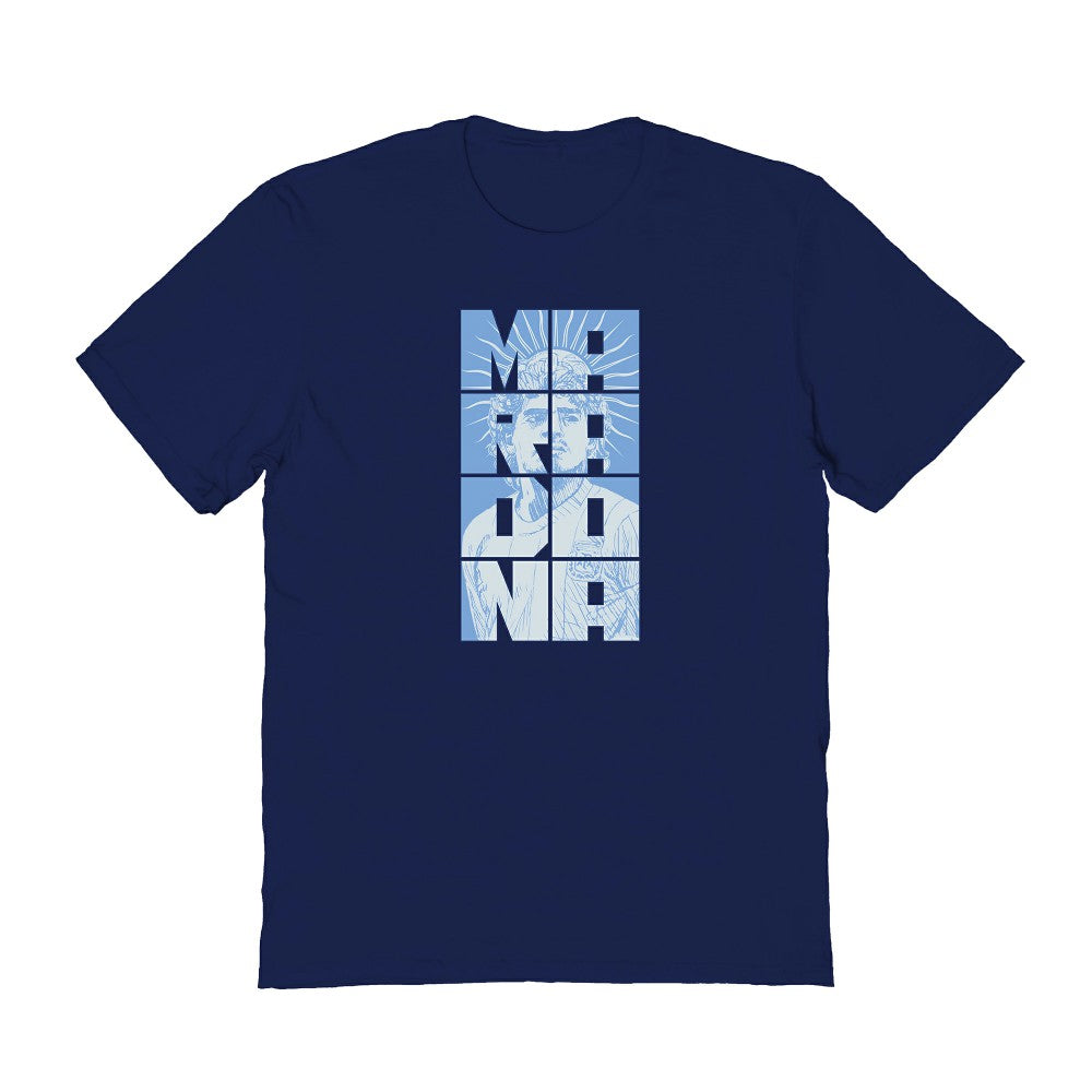 Diego Maradona Argentina National Team Vive La Fete Portrait T-Shirt - Navy for sale