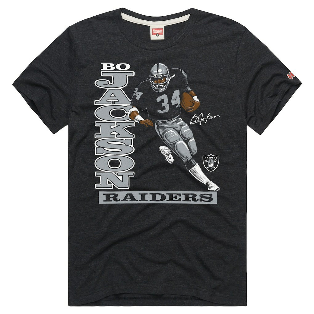 Bo Jackson Las Vegas Raiders Homage Unisex Retired Player Classic Caricature T-Shirt - Charcoal on sale