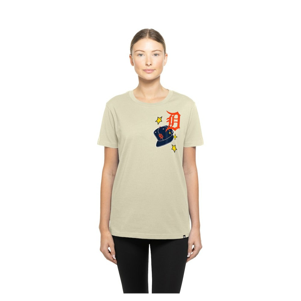 Detroit Tigers Women's Stars & Cap T-Shirt - Cream | New Era