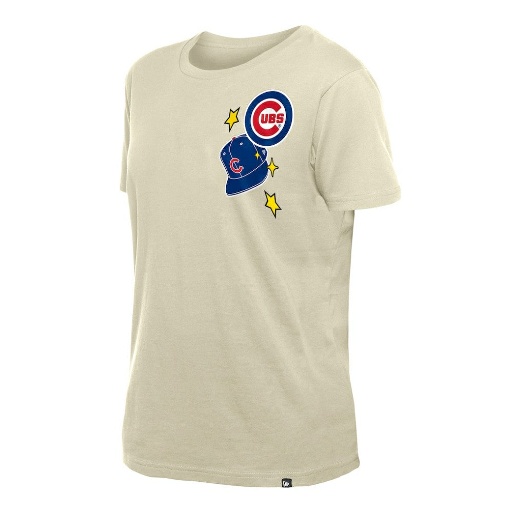 Chicago Cubs Women's Stars & Cap T-Shirt - Cream | New Era