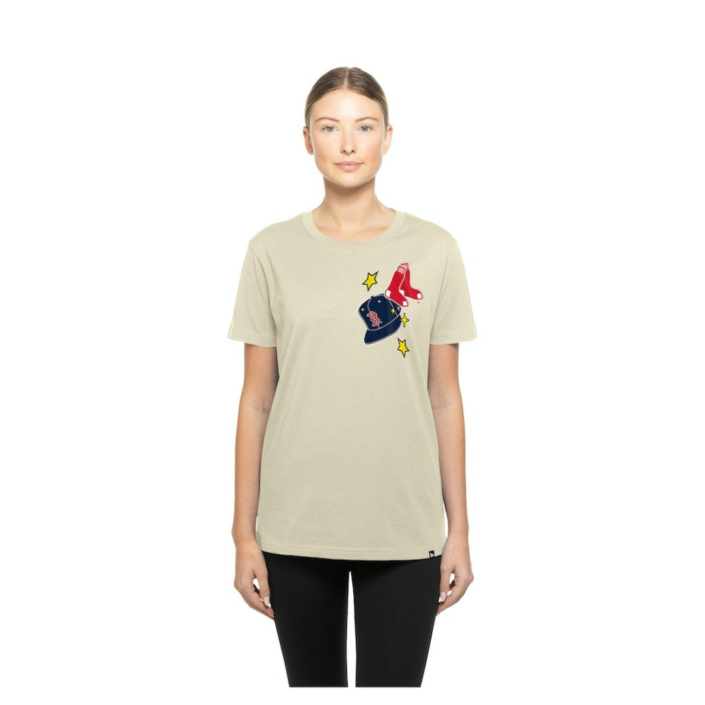 Boston Red Sox Women's Stars & Cap T-Shirt - Cream | New Era
