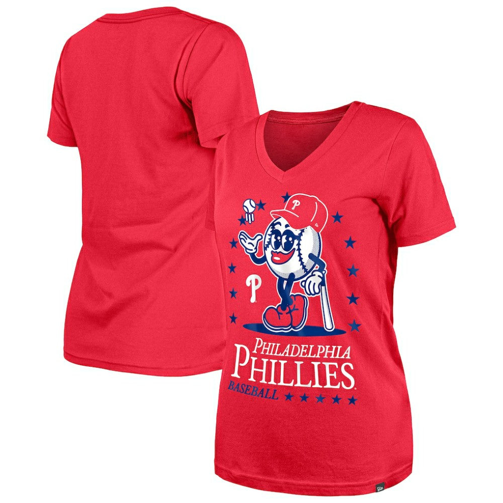Philadelphia Phillies Women's Little Miss 2 V-Neck T-Shirt - Red | New Era