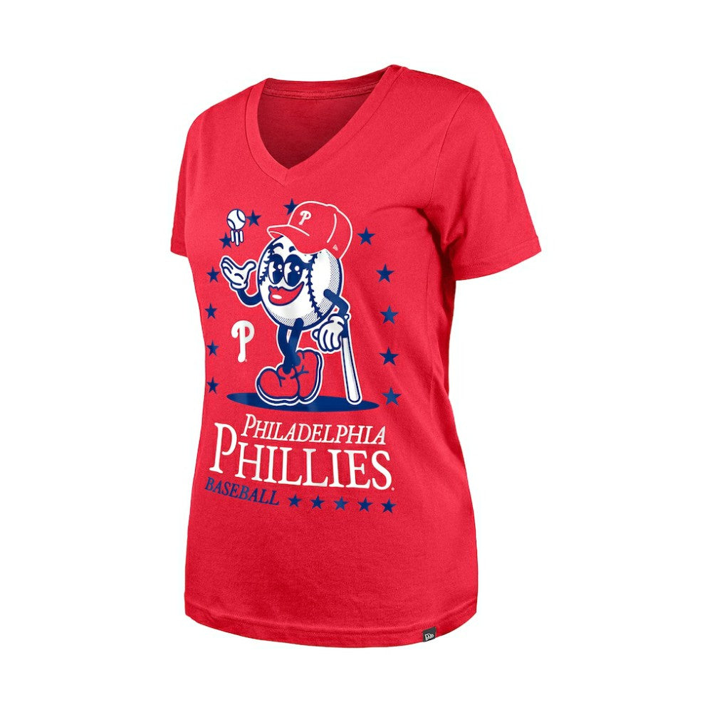 Philadelphia Phillies Women's Little Miss 2 V-Neck T-Shirt - Red | New Era