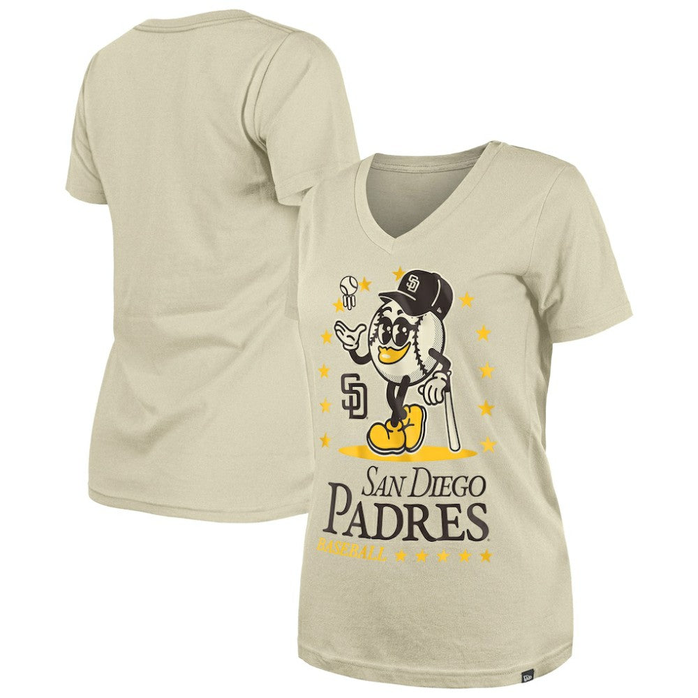 San Diego Padres Women's Little Miss 2 V-Neck T-Shirt - Sand | New Era