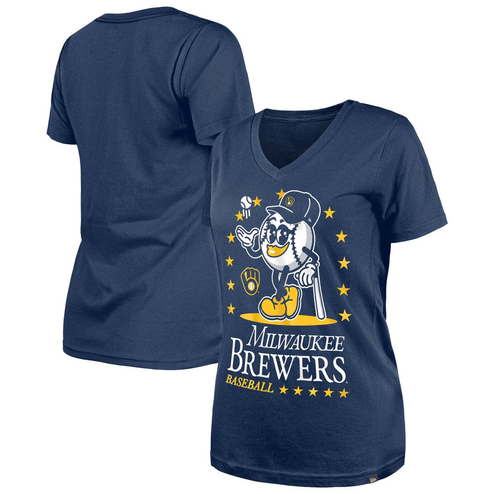 Milwaukee Brewers Women's Little Miss 2 V-Neck T-Shirt - Navy | New Era