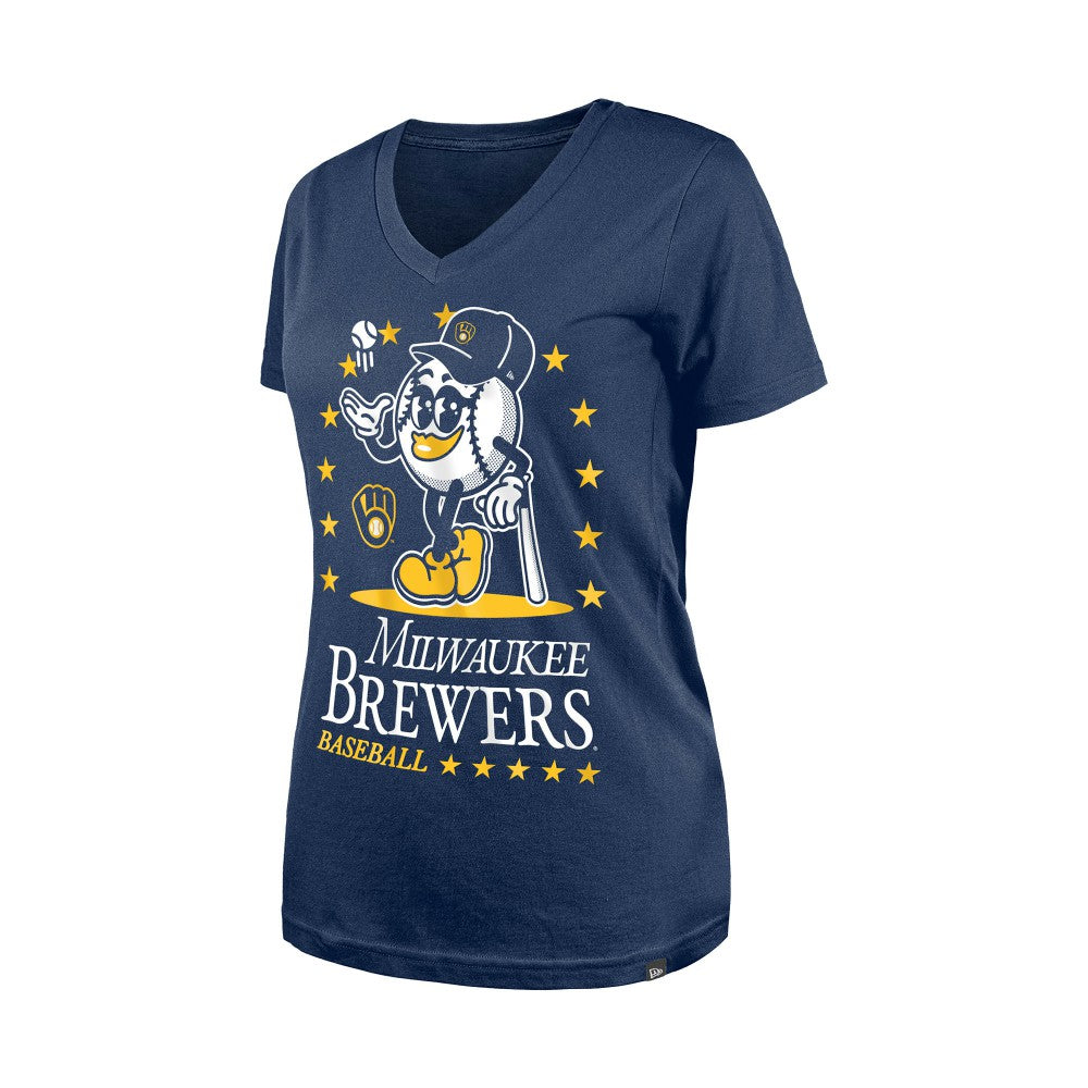 Milwaukee Brewers Women's Little Miss 2 V-Neck T-Shirt - Navy | New Era