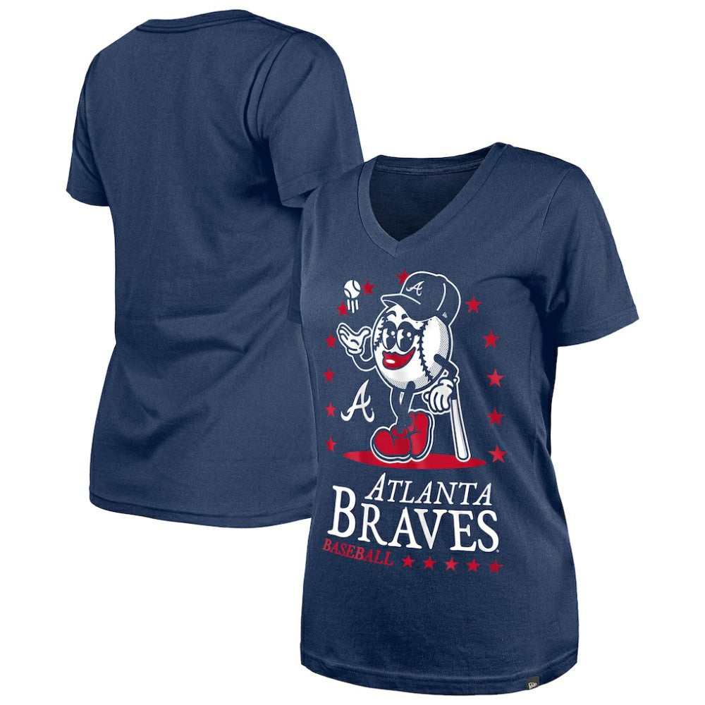 Atlanta Braves Women's Little Miss 2 V-Neck T-Shirt - Navy | New Era