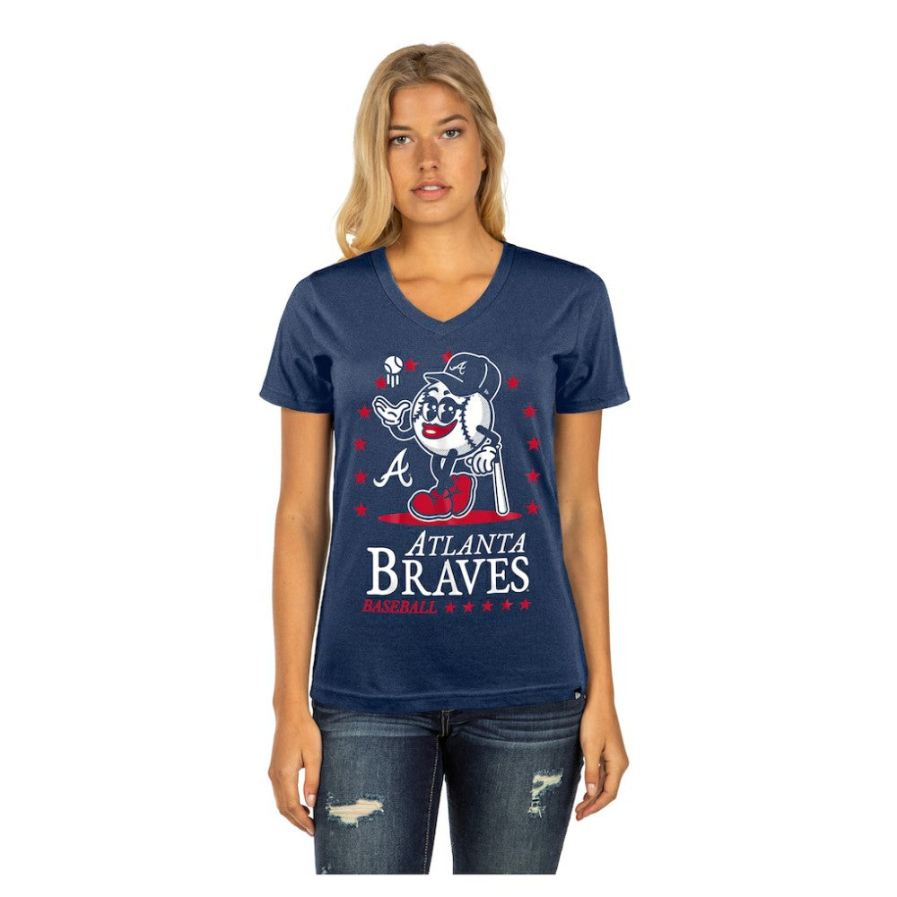 Atlanta Braves Women's Little Miss 2 V-Neck T-Shirt - Navy | New Era