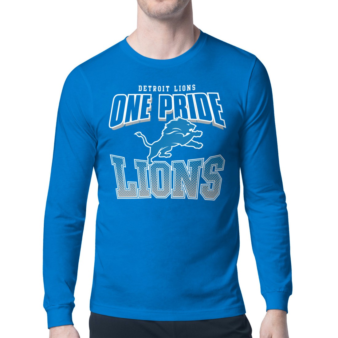 Detroit Lions Starter Comic Style Slogan Long Sleeve T-Shirt - Blue outlet