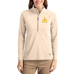 Seattle Mariners Cutter & Buck Women's Cooperstown Collection Adapt Eco Knit Stretch Half-Zip Pullover - Tan
