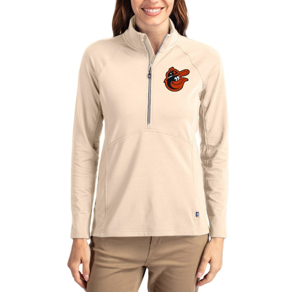 Baltimore Orioles Cutter & Buck Women's Cooperstown Collection Adapt Eco Knit Stretch Half-Zip Pullover - Tan