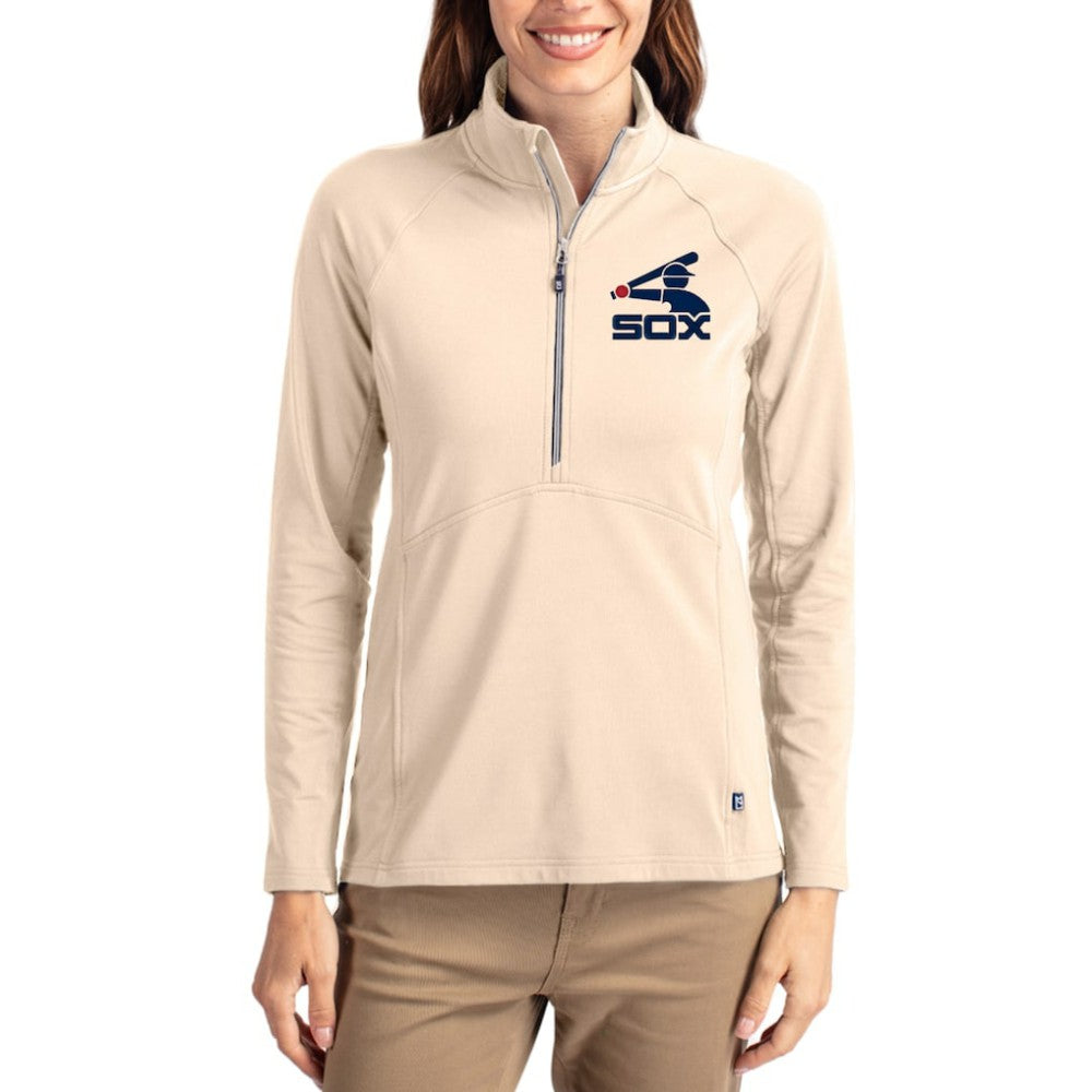 Chicago White Sox Cutter & Buck Women's Cooperstown Collection Adapt Eco Knit Stretch Half-Zip Pullover - Tan