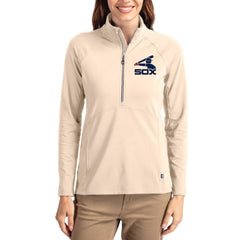 Chicago White Sox Cutter & Buck Women's Cooperstown Collection Adapt Eco Knit Stretch Half-Zip Pullover - Tan