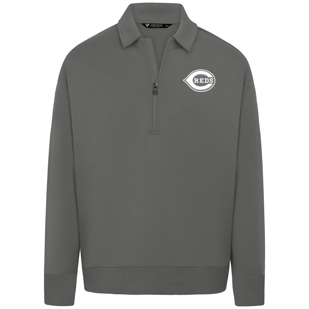 Cincinnati Reds Levelwear Women's Canmore Chenille Logo Quarter-Zip Top - Stone