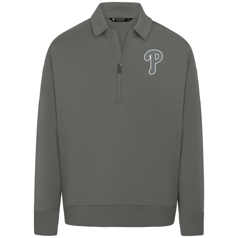 Philadelphia Phillies Levelwear Women's Canmore Chenille Logo Quarter-Zip Top - Stone