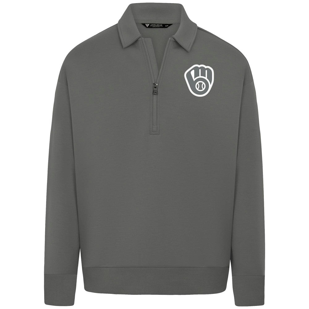 Milwaukee Brewers Levelwear Women's Canmore Chenille Logo Quarter-Zip Top - Stone