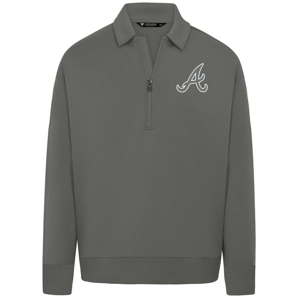 Atlanta Braves Levelwear Women's Canmore Chenille Logo Quarter-Zip Top - Stone