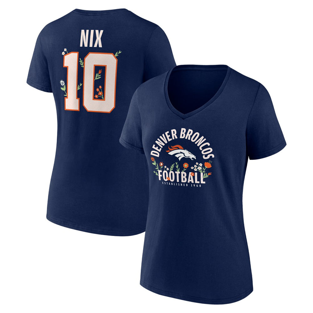 Bo Nix Denver Broncos Women's Floral Name & Number V-Neck T-Shirt - Navy sale