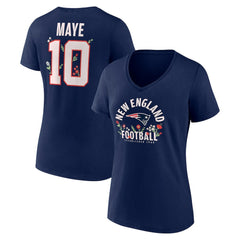 Drake Maye New England Patriots Women's Floral Name & Number V-Neck T-Shirt - Navy outlet