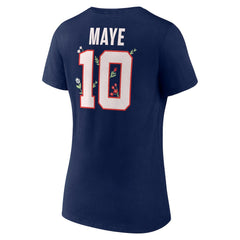 Drake Maye New England Patriots Women's Floral Name & Number V-Neck T-Shirt - Navy outlet