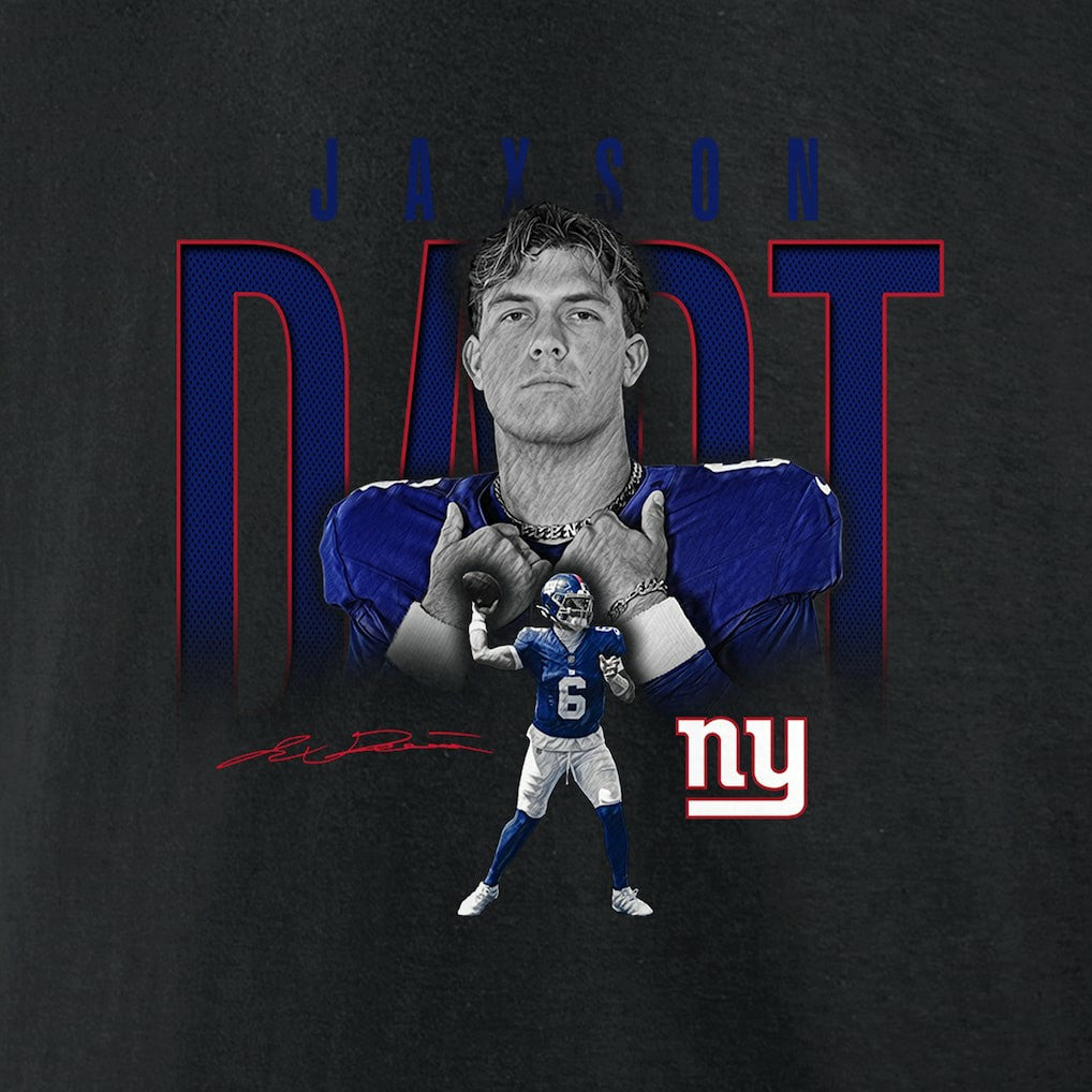 Jaxson Dart New York Giants Humble Shadow Player Graphic T-Shirt - Black sale