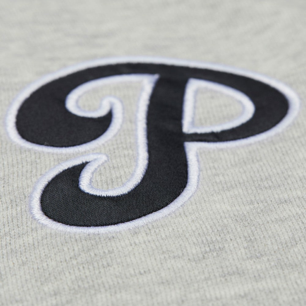 Philadelphia Phillies Women's Cooperstown Collection V-Neck Cropped Toggle Sweatshirt - Heather Gray | Mitchell & Ness