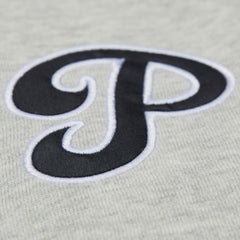 Philadelphia Phillies Women's Cooperstown Collection V-Neck Cropped Toggle Sweatshirt - Heather Gray | Mitchell & Ness