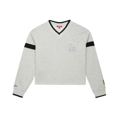 Los Angeles Dodgers Women's Cooperstown Collection V-Neck Cropped Toggle Sweatshirt - Heather Gray | Mitchell & Ness