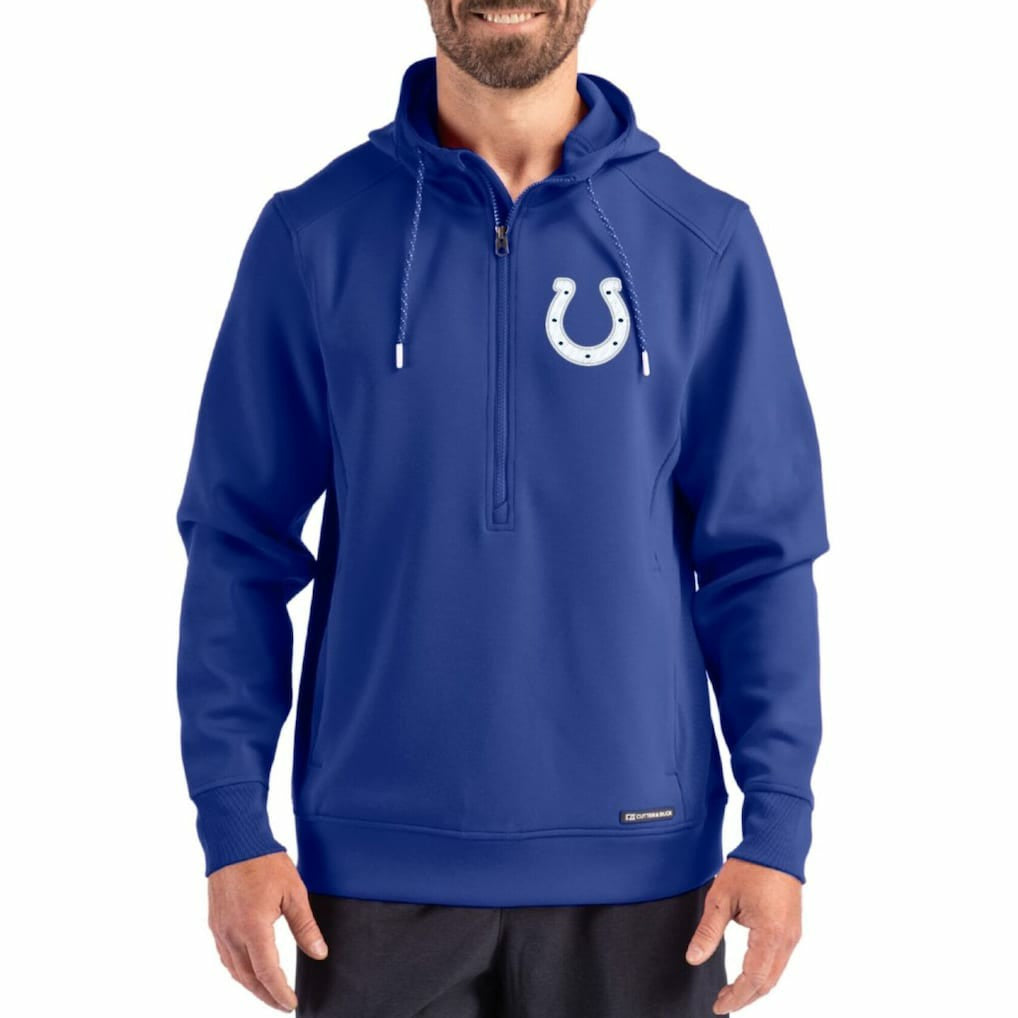 Indianapolis Colts Cutter & Buck Roam Eco Half-Zip Recycled Pullover Hoodie - Royal cheap